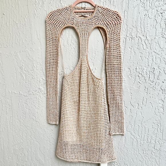NWT Dion Lee Knit Pinnacle Stirrup Crochet Mini Dress Beige Marble Women XS - Picture 2 of 7